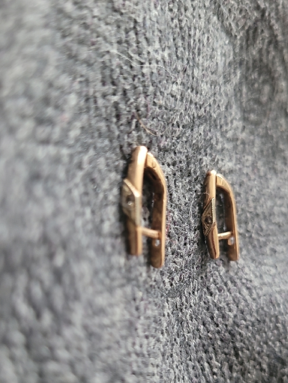 Small 14K Russian Pink Gold Earrings with Zirconia - Picture 7 of 9